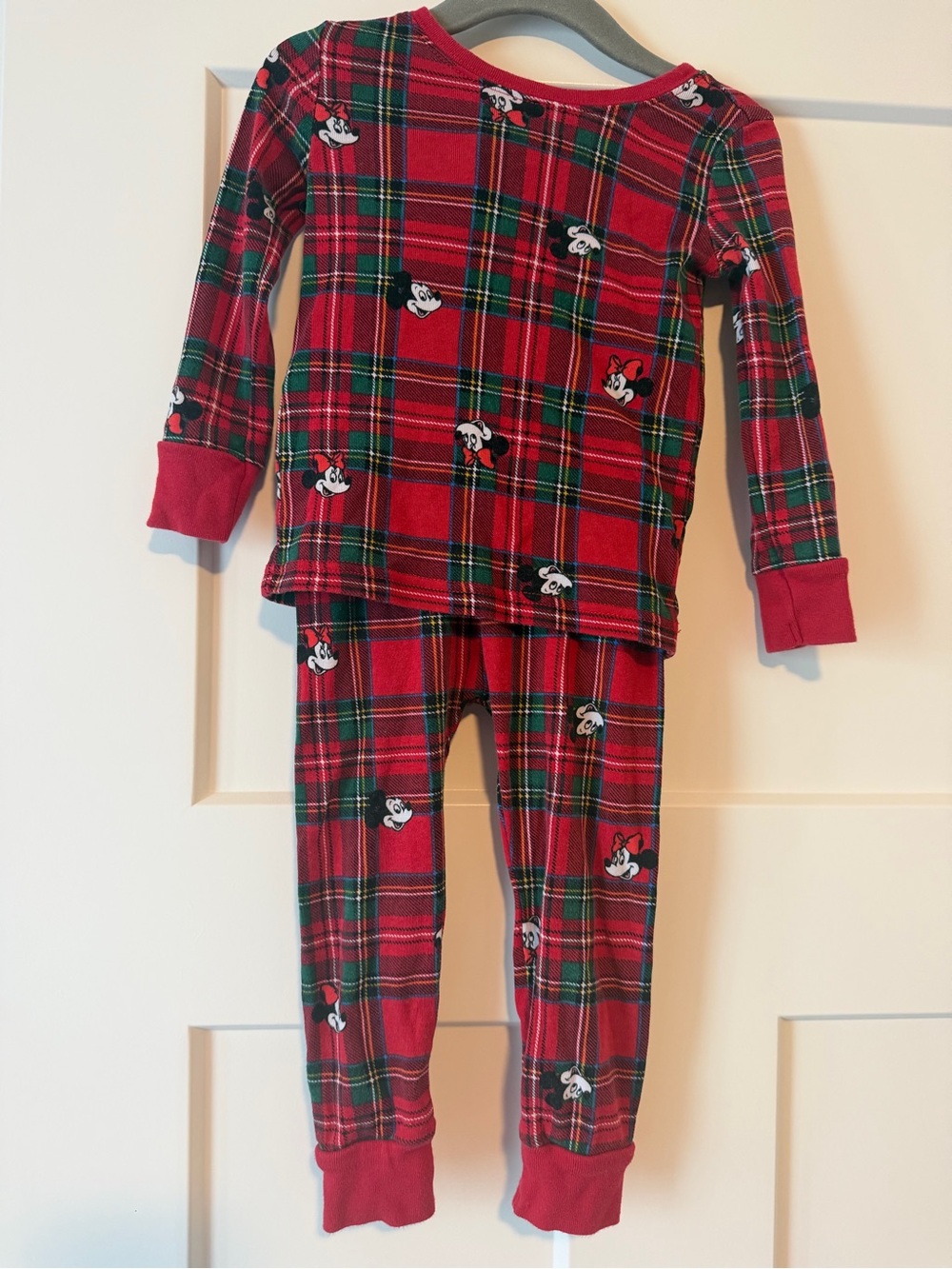 Disney x Old Navy Red and Green Plaid Minnie Mouse Kids Pajama Set